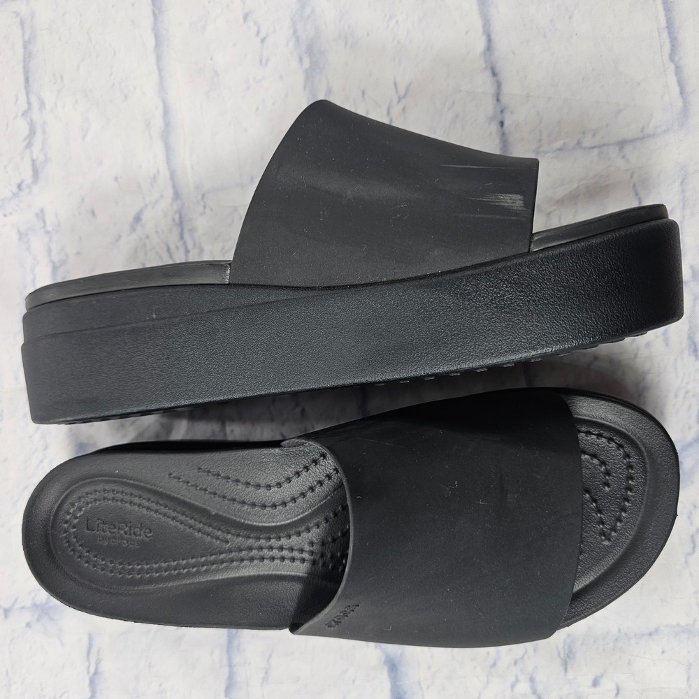 Crocs LiteRide Platform Slide Womens 9 Black Comfort Sandal Wedge - Picture 4 of 11